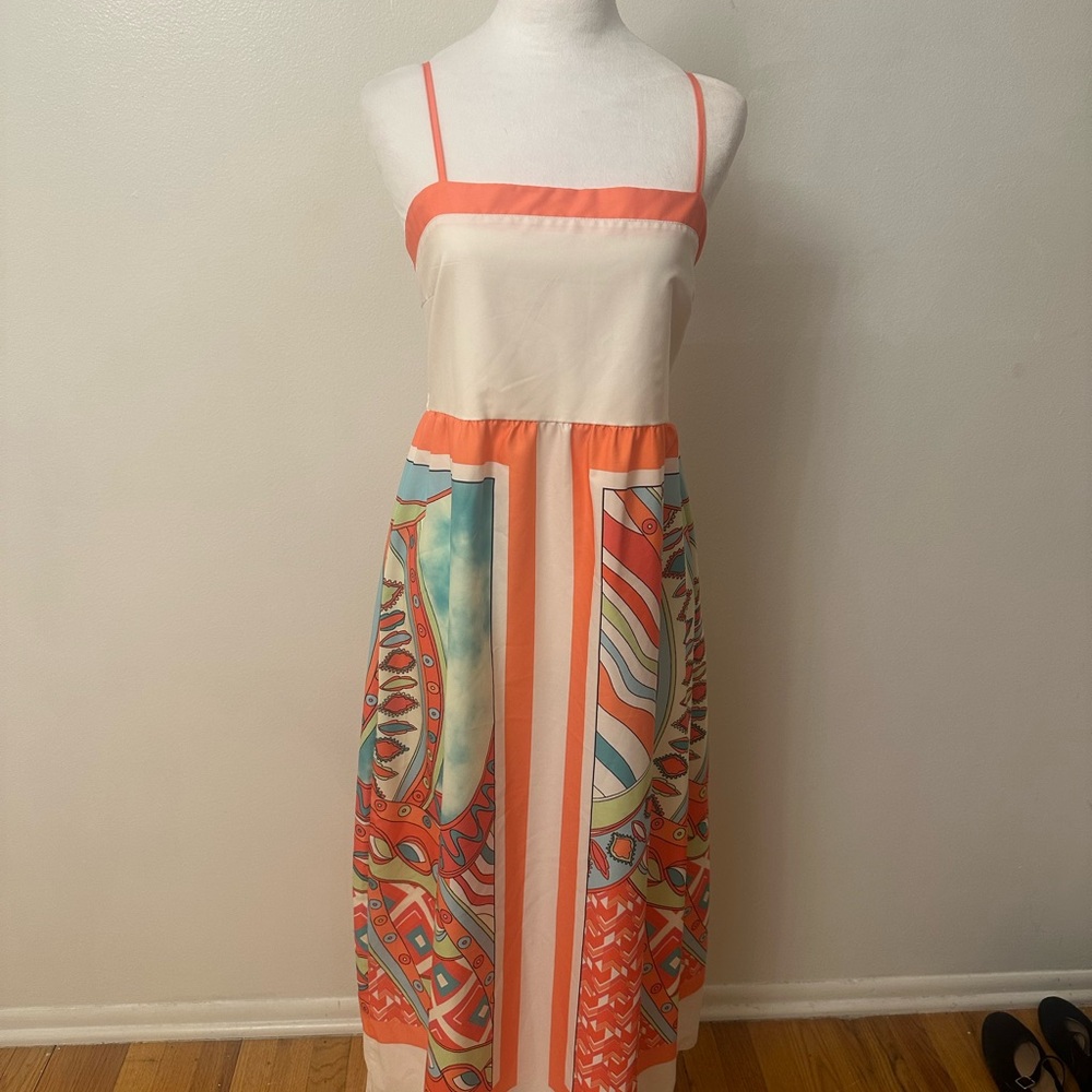 Sleeveless Coral and Cream Printed Maxi Dress Size L